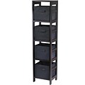Winsome Capri Wood 4-Section N Storage Shelf With 4 Foldable Fabric Baskets, Espresso/Black