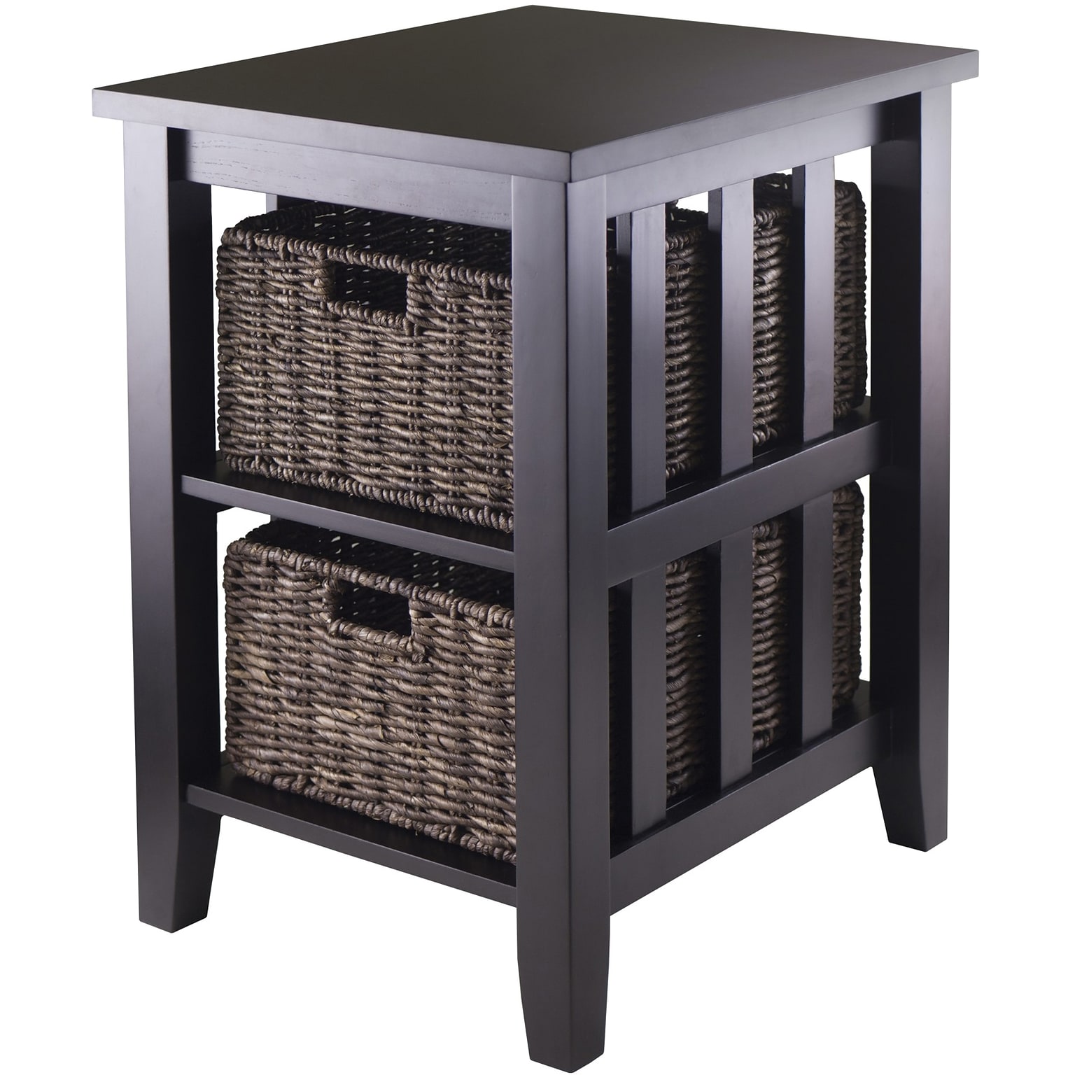 Winsome Morris 25.04 x 20.08 x 16.54 Wood Side Table With 2 Foldable Baskets, Espresso