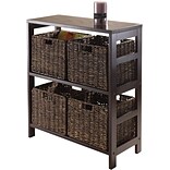 Winsome Granville Wood 5-Pc Storage Shelf With 4 Foldable Corn Husk Baskets, Espresso