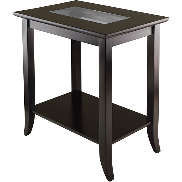 Winsome Genoa 25.04 x 23.94 x 16.3 Composite Wood End Table With Glass Top, Dark Brown