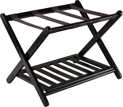 Winsome Reese Wood Foldable Luggage Rack With Shelf, Dark Espresso