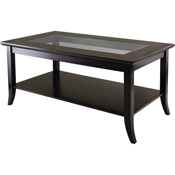 Winsome Genoa 18.03 x 40 x 22.28 Composite Wood Coffee Table With Glass top, Dark Brown