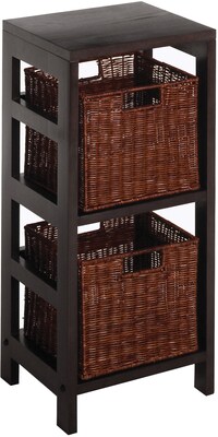 Winsome Leo Solid Wood 3pc Shelf and Small Corn Husk Basket, Espresso, 2/Pack (92525)