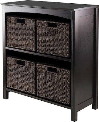 Winsome Wood 5-Pc Storage 3-Tier Shelf With 4 Small Corn Husk Baskets, Dark Espresso