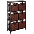 Winsome Leo Wood 7-Pc Storage Shelf With 6 Rattan Baskets, Espresso, 3/Pack (92610)