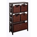 Winsome Leo 6-Pc Wood Storage Shelf With 4 Small and 1 Large Rattan Baskets, Espresso, 3/Pack