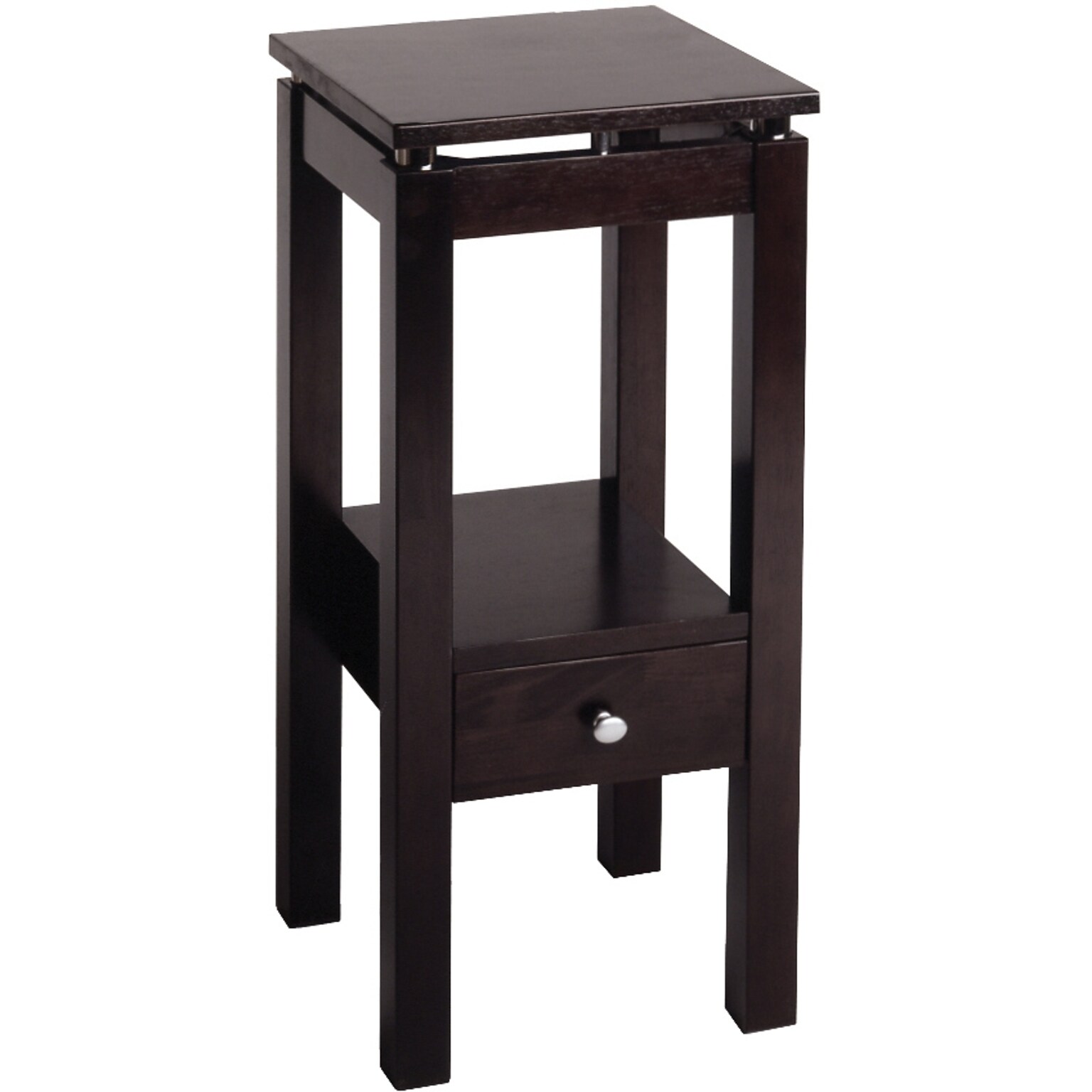 Winsome Linea 29.49 x 13.3 x 13.3 Composite Wood Phone Stand With Chrome Accent, Dark Brown (92714)