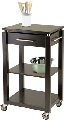 Winsome Linea Wood Kitchen Cart With Chrome Accent, 1-Drawer, Dark Espresso