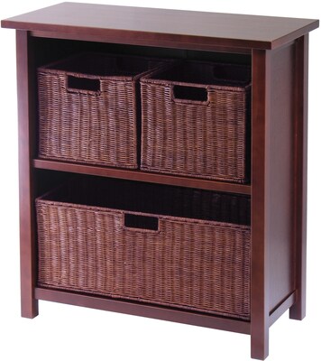 Winsome Milan Wood 4-Pc 3-Tier Cabinet/Shelf With 3 Rattan Baskets, Antique Walnut