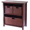 Winsome Milan Wood 4-Pc 3-Tier Cabinet/Shelf With 3 Rattan Baskets, Antique Walnut