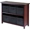 Winsome Verona Wood 2-Section W Storage Shelf With 6 Foldable Fabric Baskets, Walnut