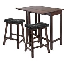 Winsome 35.43 x 39.39 x 30 Lynnwood Drop Leaf Kitchen Tbl W/2 Cushion Stool,Antique Walnut,3 Pcs