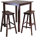 Winsome Parkland 38.98 x 33.86 Wood Square High/Pub Tbl W/2 Saddle Seat Stool,Antique Walnut,3 Pcs