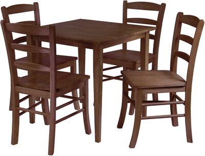 Winsome Groveland 29.13 x 29.53 x 29.53 Wood Square Dining Tbl W/4 Chair, Antique Walnut, 5 Pcs