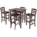 Winsome Parkland 38.98 x 33.86 Wood Square High Table W/2 Ladder Back Stool, Antique Walnut, 5 Pcs