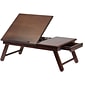 Winsome Flip Top Lap Desk With Drawer and Foldable Legs, Antique Walnut