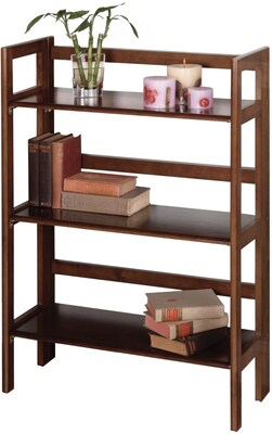 Winsome Solid/Composite Wood 3-Tier Wide Folding and Stackable Shelf, Antique Walnut