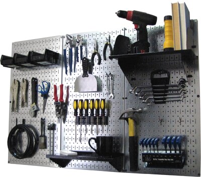 Wall Control 4' Metal Pegboard Standard Workbench Kit, Galvanized Tool Board and Black Accessories