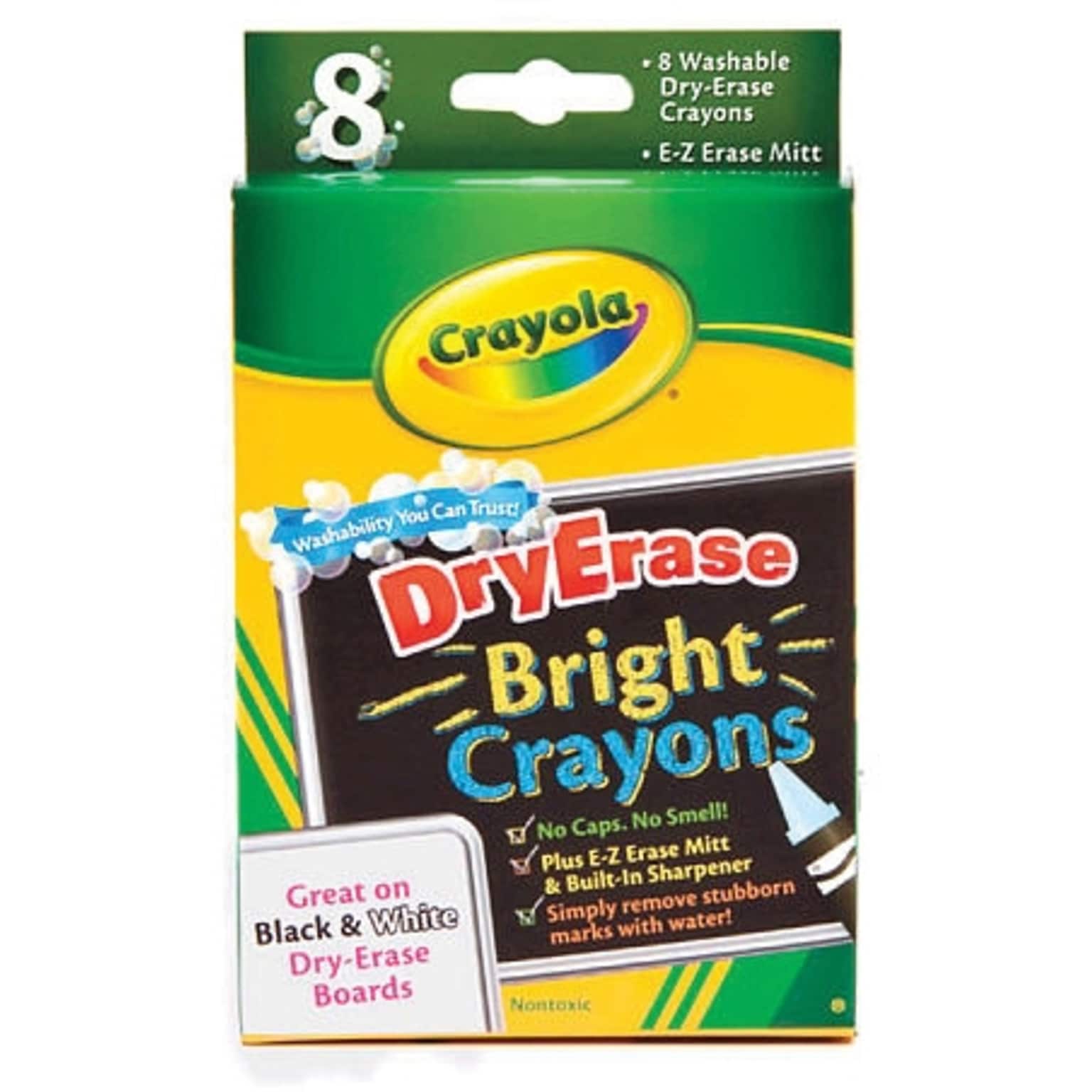 Dry Erase Crayons, Washable, Assorted Bright, 8/Pk