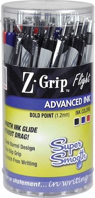 Zebra Z-Grip Retractable Ballpoint Pen, Bold Point, 1.2mm, Assorted Ink, Bulk Pack (92209)