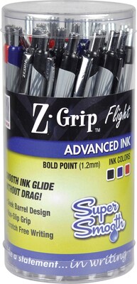 Zebra Z-Grip Retractable Ballpoint Pen, Bold Point, 1.2mm, Assorted Ink, Bulk Pack (92209)