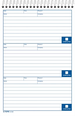 TOPS® Voice Mail Log Book, Ruled, 1-Part, 9 x 6, White (44196)