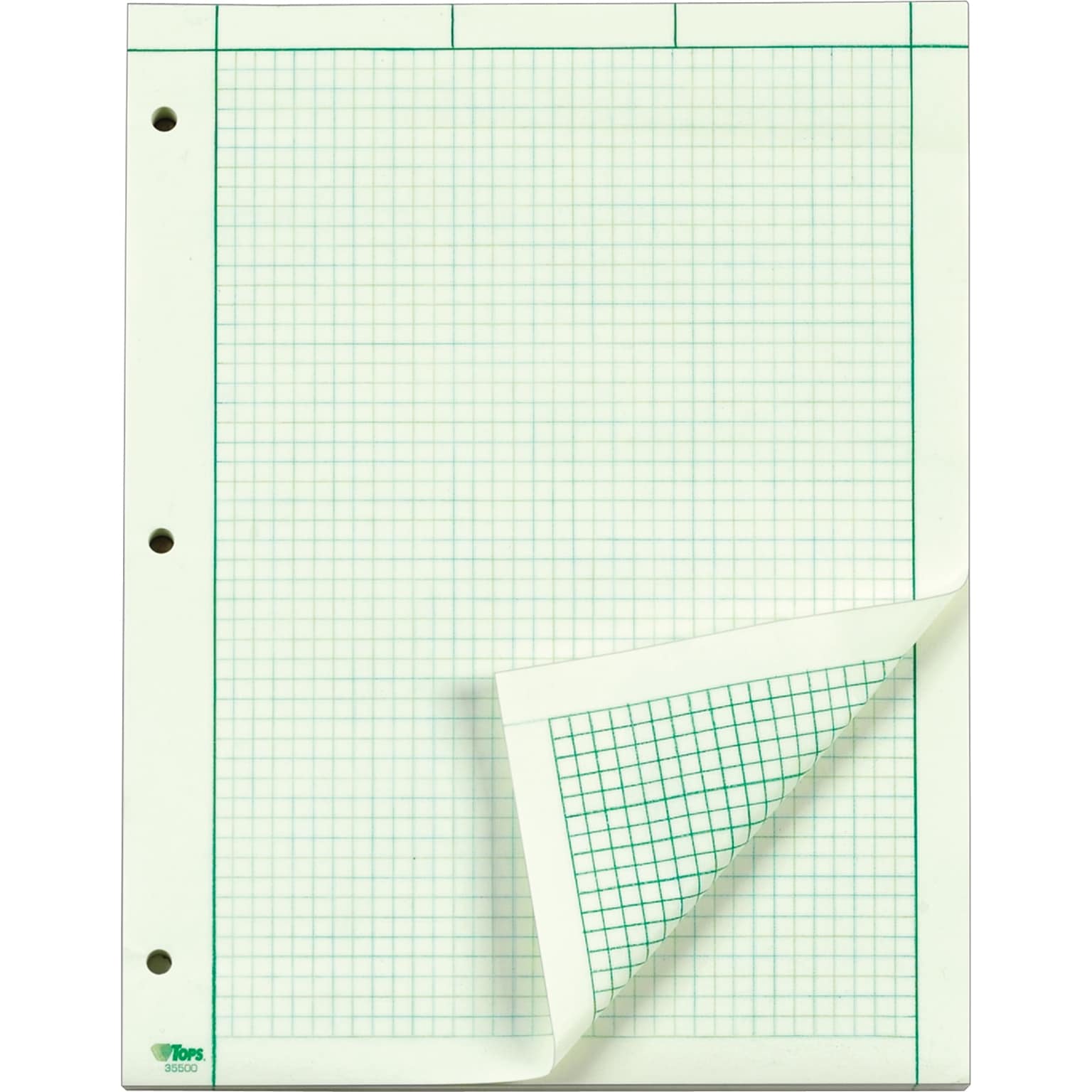 TOPS™ Engineering Computation Pad, Gum-Top, 8 1/2 x 11, Quad Rule (5 x 5), Greentint Paper, 100 SH/PD