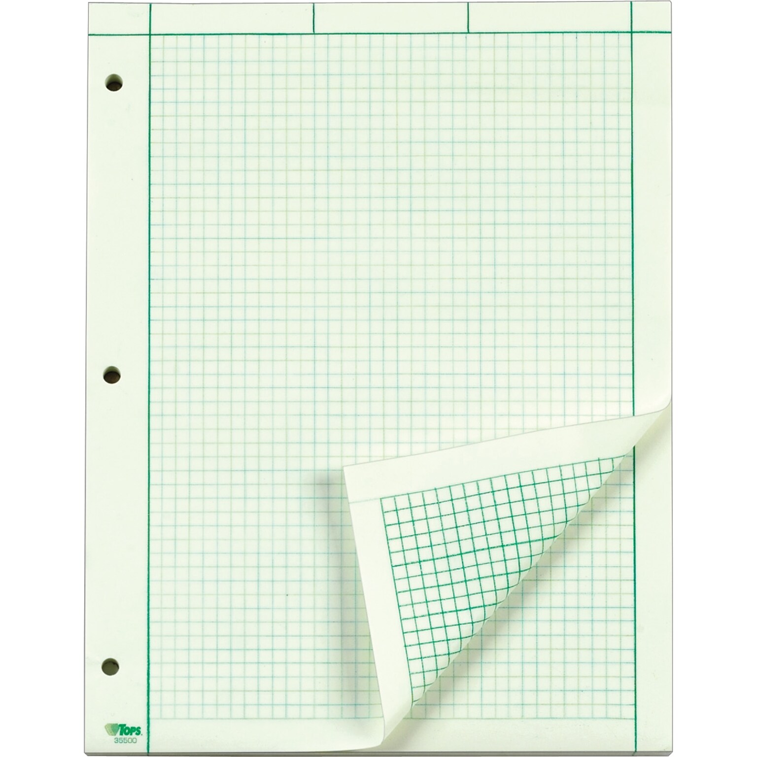 TOPS™ Engineering Computation Pad, Gum-Top, 8 1/2 x 11, Quad Rule (5 x 5), Greentint Paper, 100 SH/PD