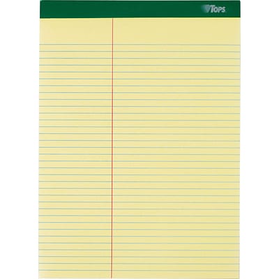 TOPS Double Docket Writing Tablets, 8-1/2 x 11-3/4, Law Ruled, Canary, 100 Sheets/Pad, 6 Pads/Pack (63396)