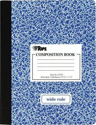 TOPS 1-Subject Composition Notebooks, 7.5 x 9.75, Wide Ruled, 100 Sheets, Each (63794)