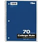 TOPS 1-Subject Notebook, 8" x 10.5", College Ruled, 70 Sheets, Assorted Colors (TOP 65021)