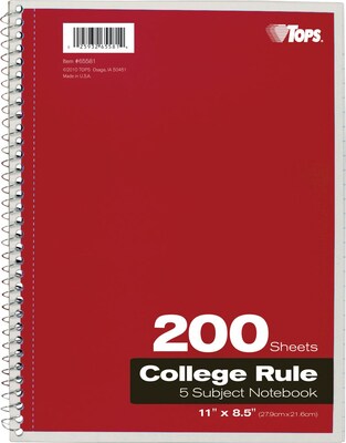 Oxford 5-Subject Subject Notebooks, 8.5" x 11", College Ruled, 200 Sheets, Each (65581)