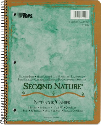 TOPS® Second Nature® Wirebound Notebook, 11 x 8 1/2, Quad Ruling, 80 sheets
