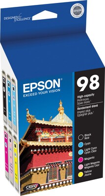 Epson 98 Black/Cyan/Light Cyan/Magenta/Light Magenta/Yellow High Yield Ink Cartridge, 6/Pack