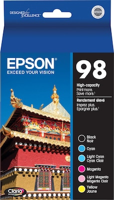 Epson 98 Black/Cyan/Light Cyan/Magenta/Light Magenta/Yellow High Yield Ink Cartridge, 6/Pack