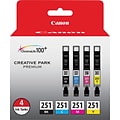 Canon 251 Black/Cyan/Magenta/Yellow Ink Cartridge, 4/Pack (6513B004)