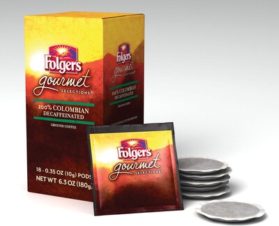 Folgers Gourmet Selections Colombian Decaffeinated Coffee Pods, 18 Pods/Box