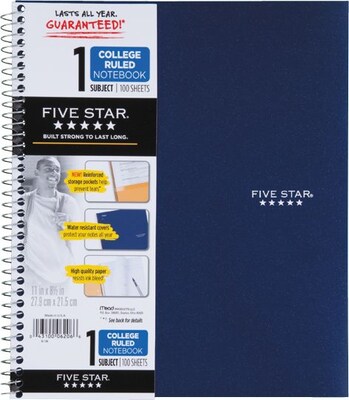 Mead® Five Star® Wirebound Notebook, 1-Subject, College Ruled, 8-1/2 x 11, Navy
