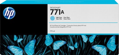HP 771A Light Cyan Standard Yield Ink Cartridge, 3/Pack (B6Y44A)
