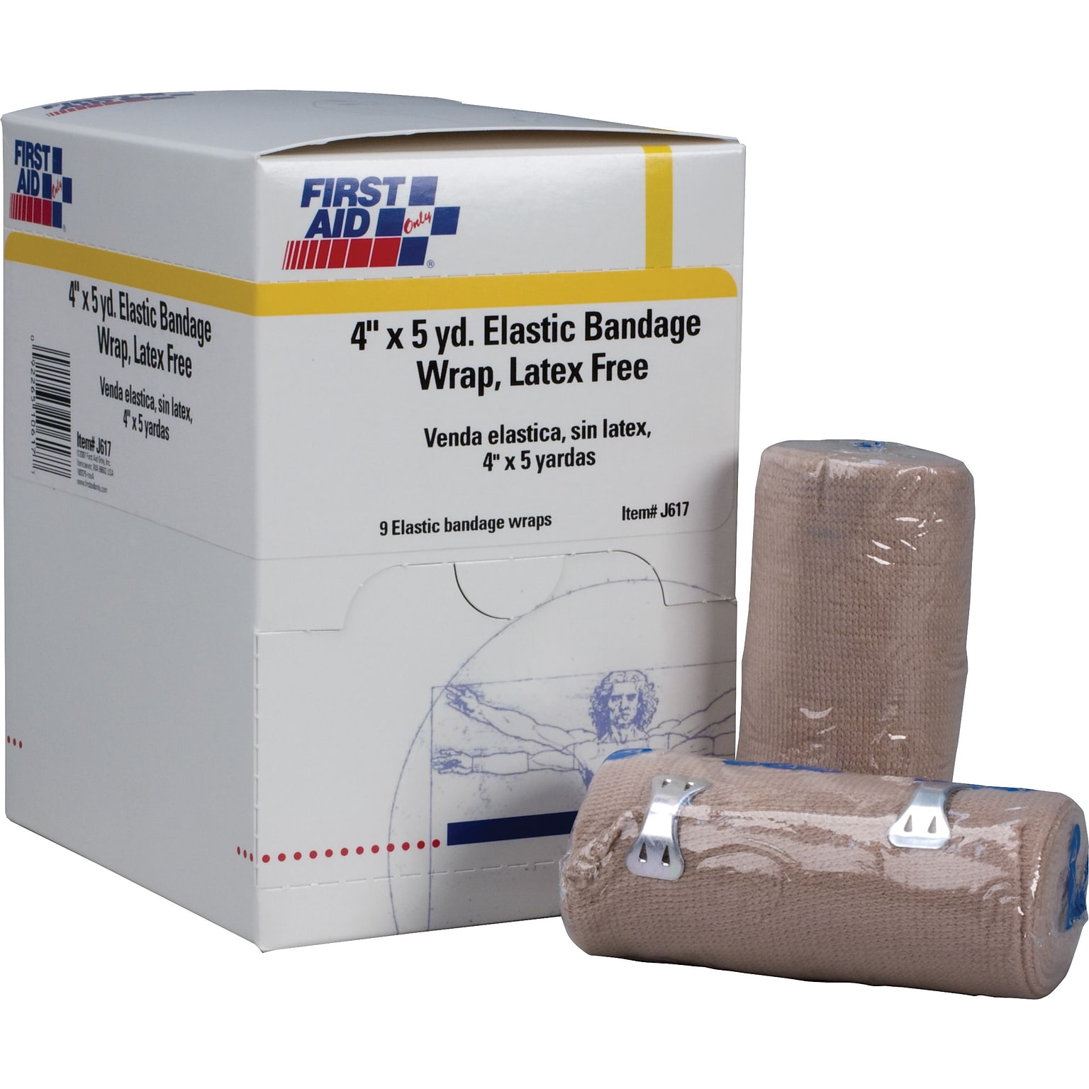 First Aid Only  4 x 5yd Elastic Bandage Wrap with Fasteners, 9/box (5-903/J617)