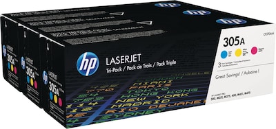 HP 305A Cyan/Magenta/Yellow Standard Yield Toner Cartridge, 3/Pack (CF370AM)