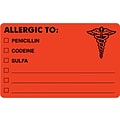 Tabbies® Medical Labels ALLERGIC TO:, 2 1/2 x 4, Fluorescent Red, 100/Roll