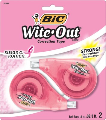 BIC® Wite-Out® Brand EZ Correct™ Pink Ribbon, White Correction Tape, 2/Pack