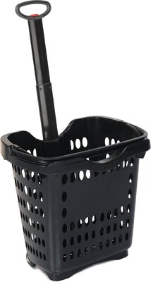 Versacart Rolling Hand Basket w/ Retractable Pull Handle, 40 Liter, Black, 10 Baskets/Pack (206-40L BLK 10)