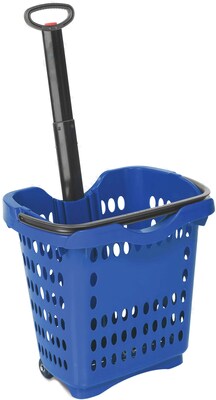Rolling Hand Basket w/ Retractable Pull Handle, 40 Liter, Dark Blue, 10 Baskets/Pack