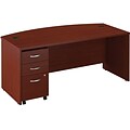 Bush Business Furniture Westfield Collection72Wx36D Bow Front Desk w/ 3Dwr Mobile Pedestal, Cherry Mahogany, Installed