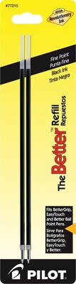 Pilot Better Ballpoint Pen Refill, Fine Tip, Black Ink, 2/Pack (77215)