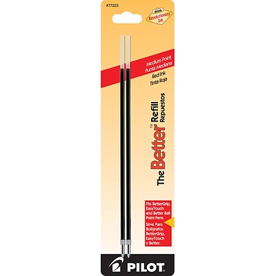Pilot Better Ballpoint Pen Refill, Medium Tip, Red Ink, 2/Pack (77223)