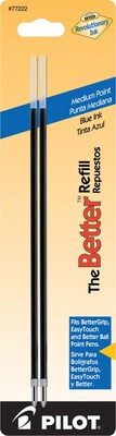 Pilot Better Ballpoint Pen Refill, Medium Tip, Blue Ink, 2/Pack (77222)