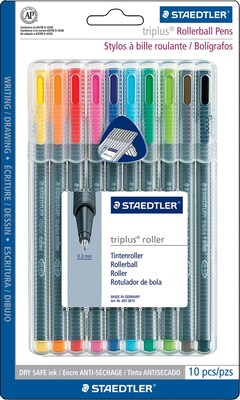 Staedtler Triplus Rollerball Pens, .4mm, Assorted Colors, 10/Pack